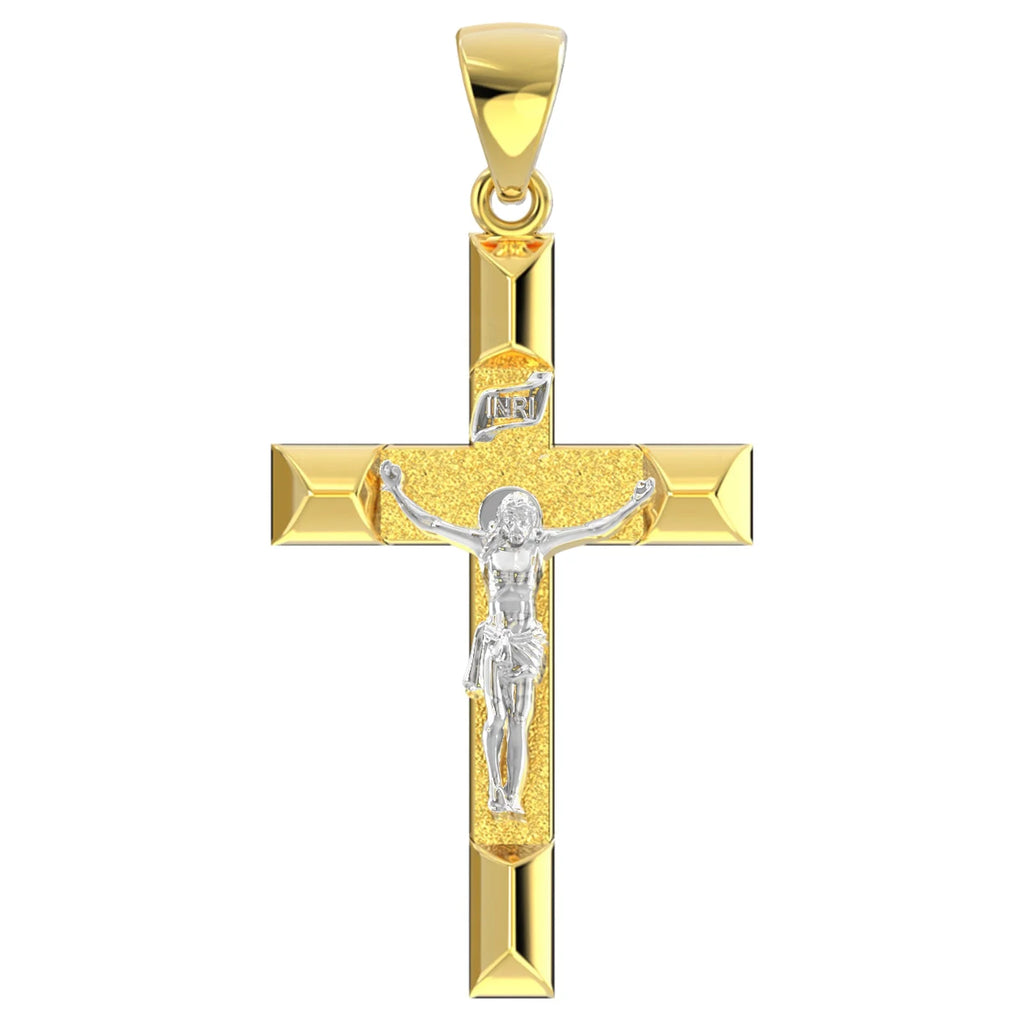 14k Yellow Gold Cross Pendant Necklace, 32mm C925
