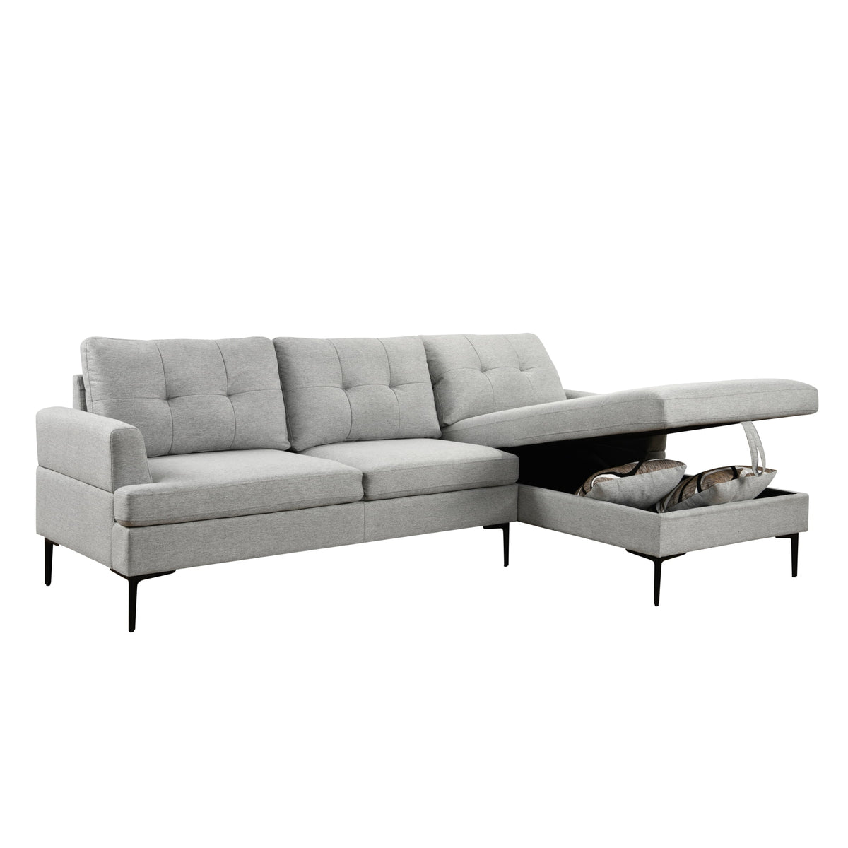 Light Gray L Shaped 3 Seater Sofa with Chaise and Storage D99456