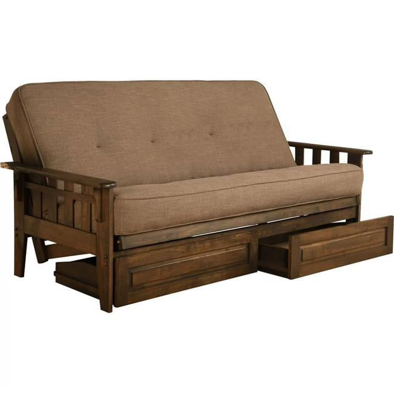 Gray/Rustic Walnut Linen Fabric Mattress Frame Y646824