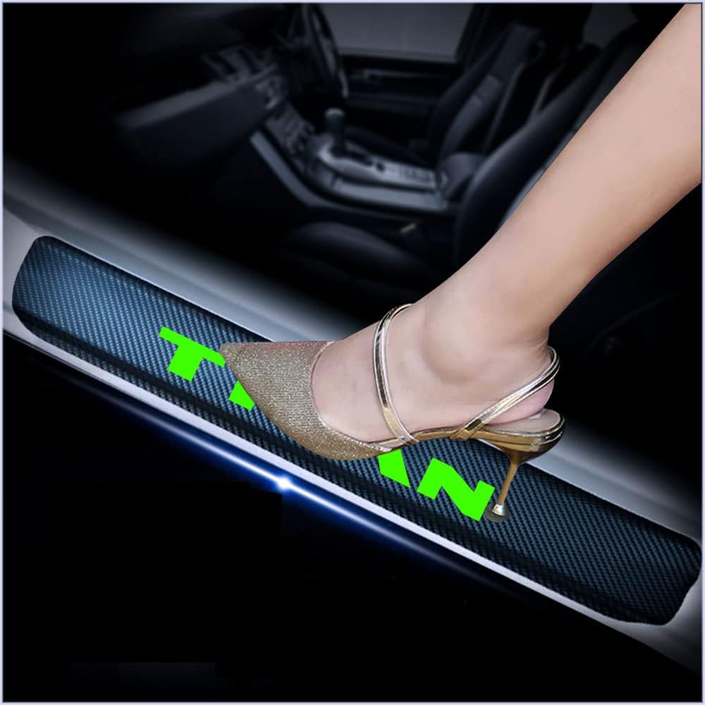 4Pcs Car Door Sill Scuff Plate Cover Carbon Fiber Sticker Orange K8690