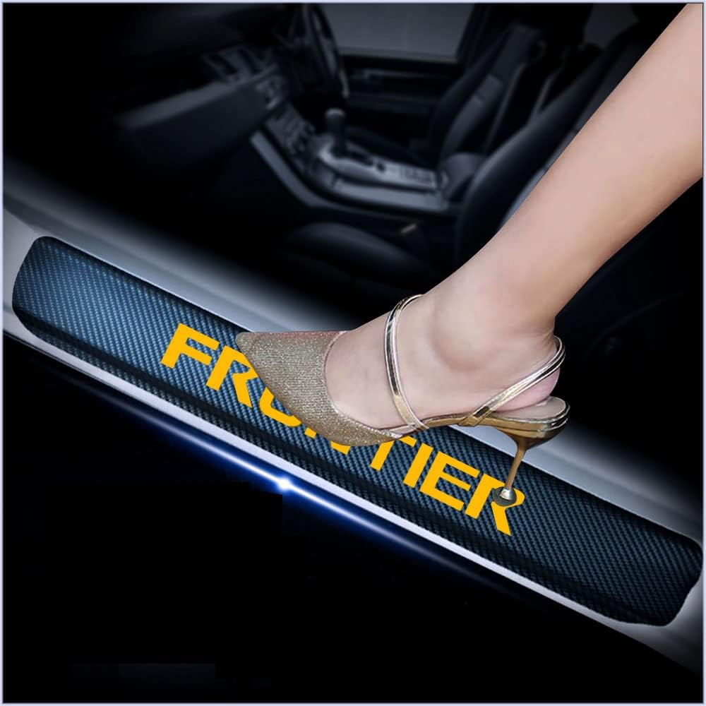 4Pcs Car Door Sill Scuff Plate Cover Carbon Fiber Sticker Orange K8690