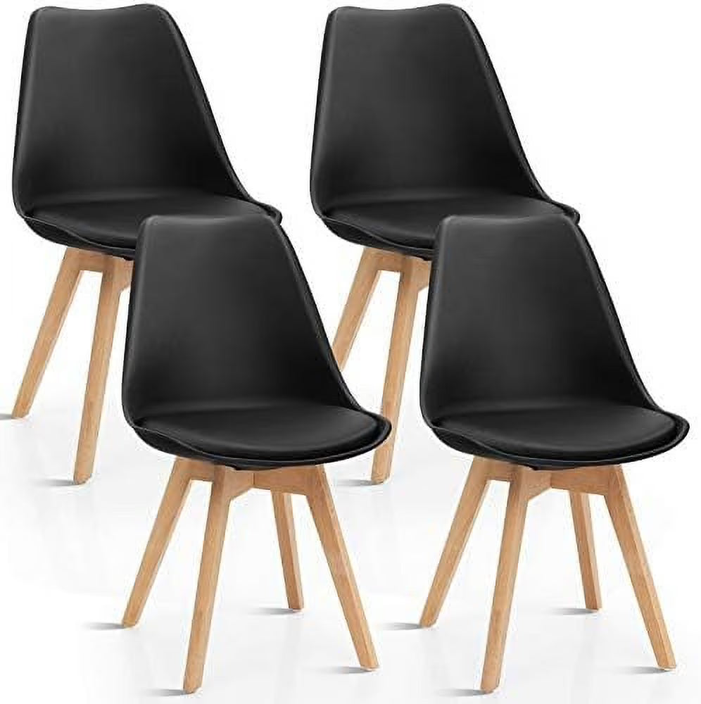 Set of 4 Upholstered Dining Chairs with Padded Seat and Solid Wood Legs P1802