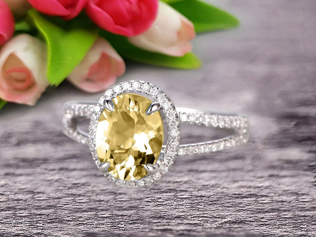Champagne Diamond Moissanite Oval Shape Engagement Ring On 10k White Gold Z855717