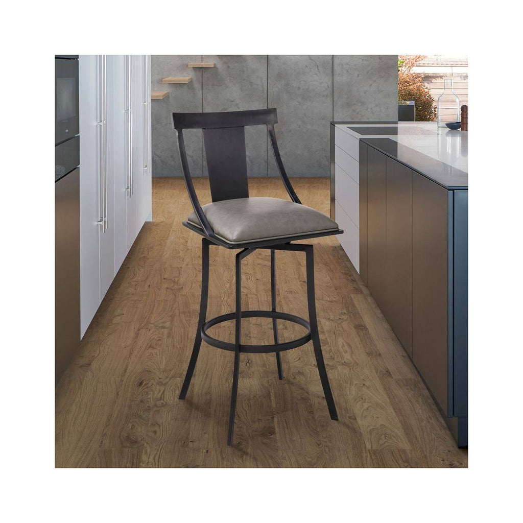 Matte Black Vintage Grey Faux Leather Bar Height Barstool S170