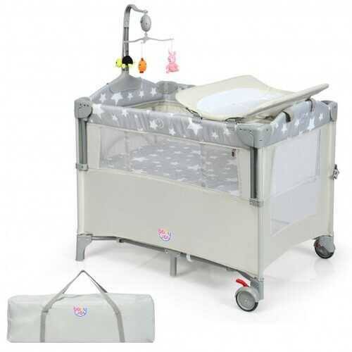 Beige Portable Baby Bassinet Crib Playard with Diaper Changer D833