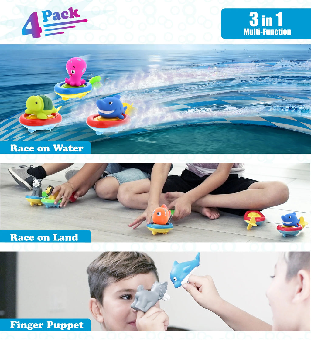 Sea Life Boat Racers Bundle Set of 4 Bath Toy X17313