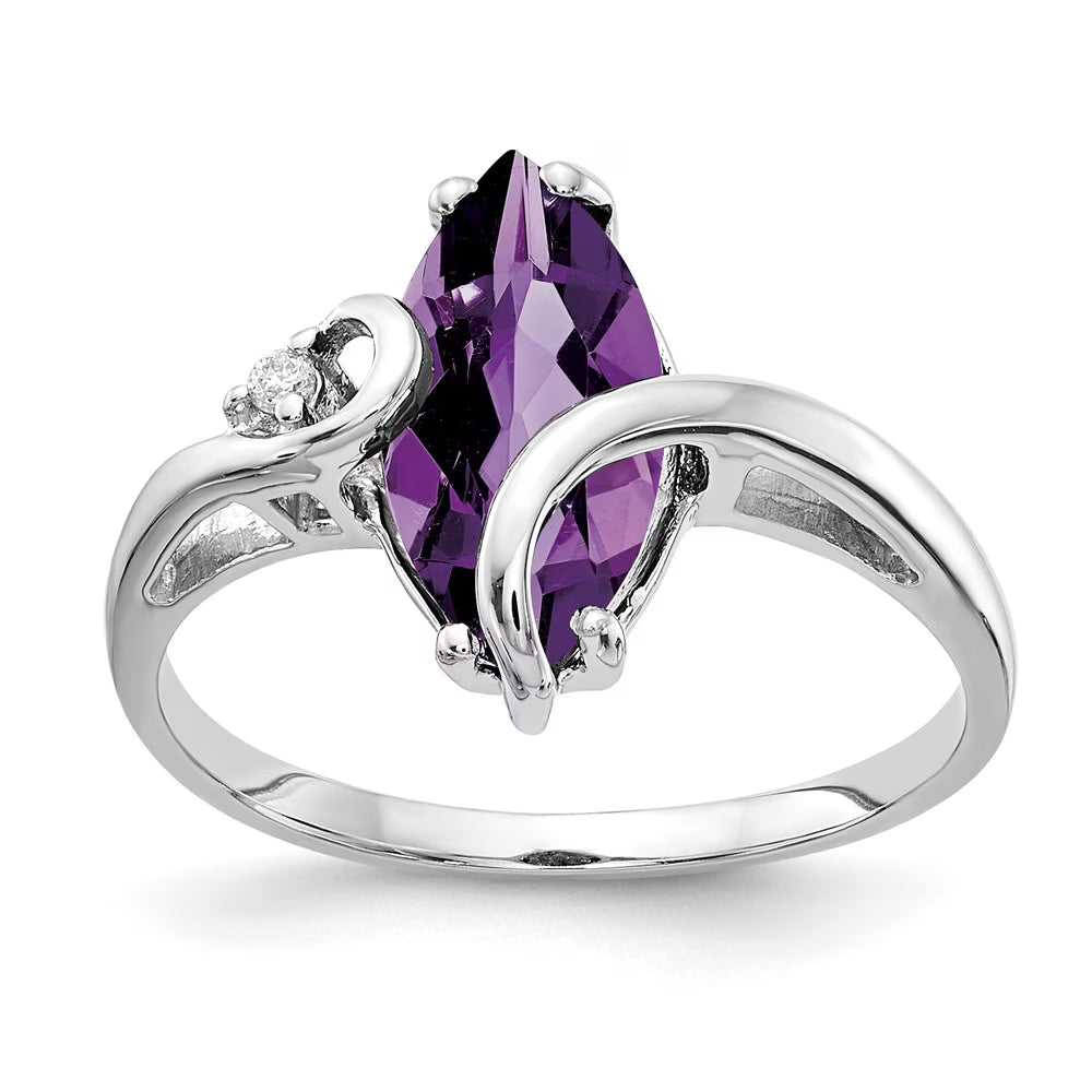 14 Karat White Gold Marquise Amethyst and Diamond Ring U206