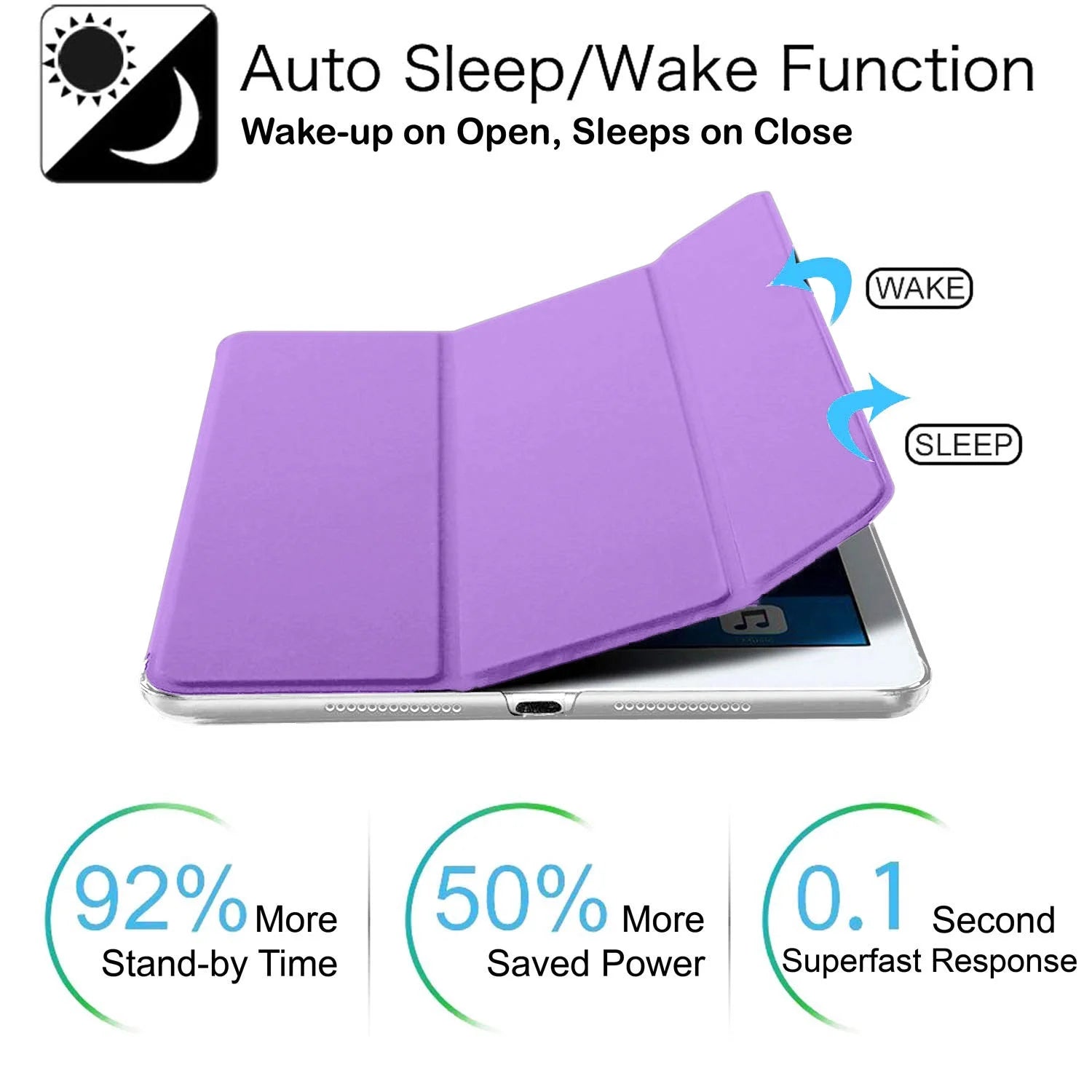 Purple TriFold Hard Smart PC Back Cover for iPad Air 9.7 Inch N619