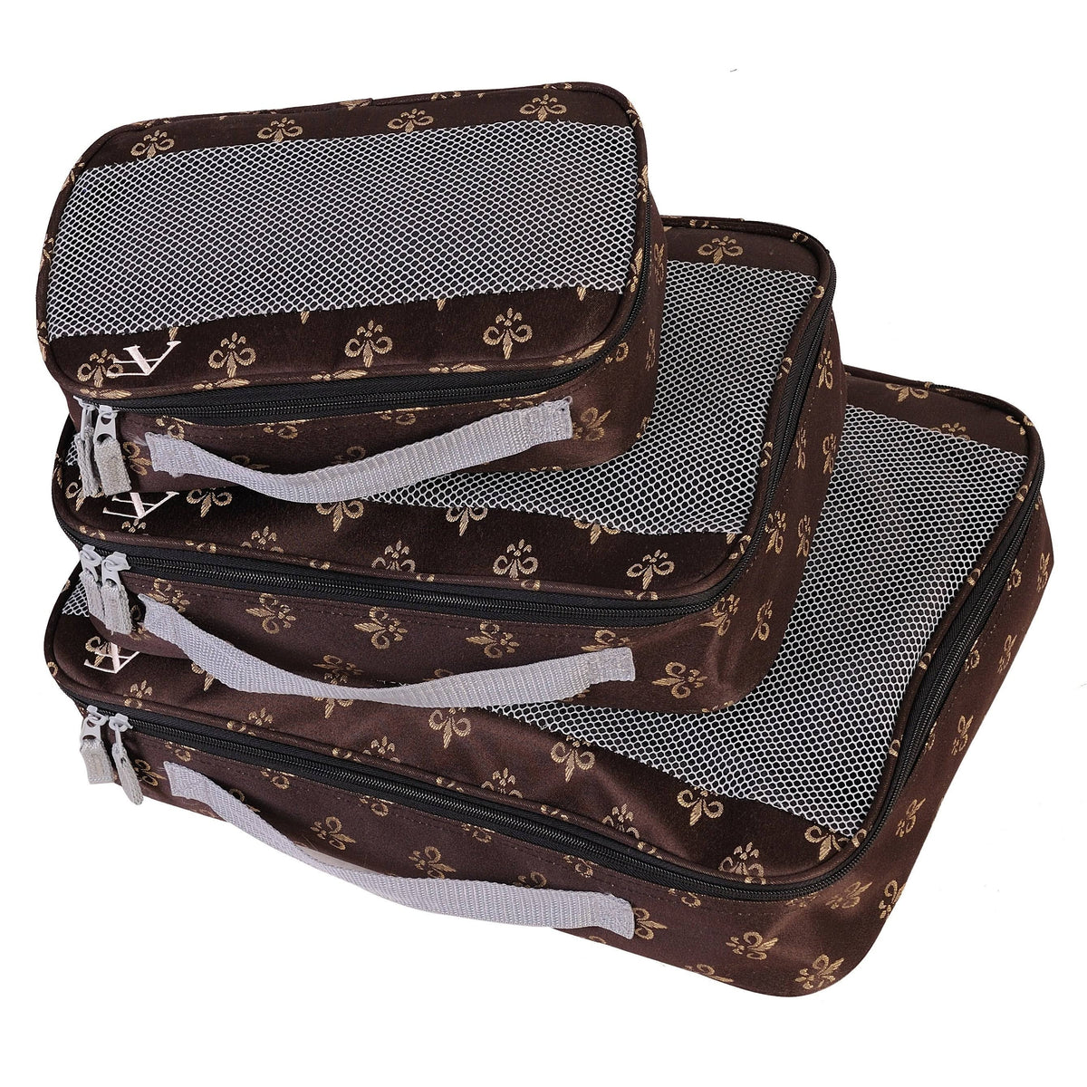 Brown Fleur De Lis Packing Cubes 3-Piece Set S309