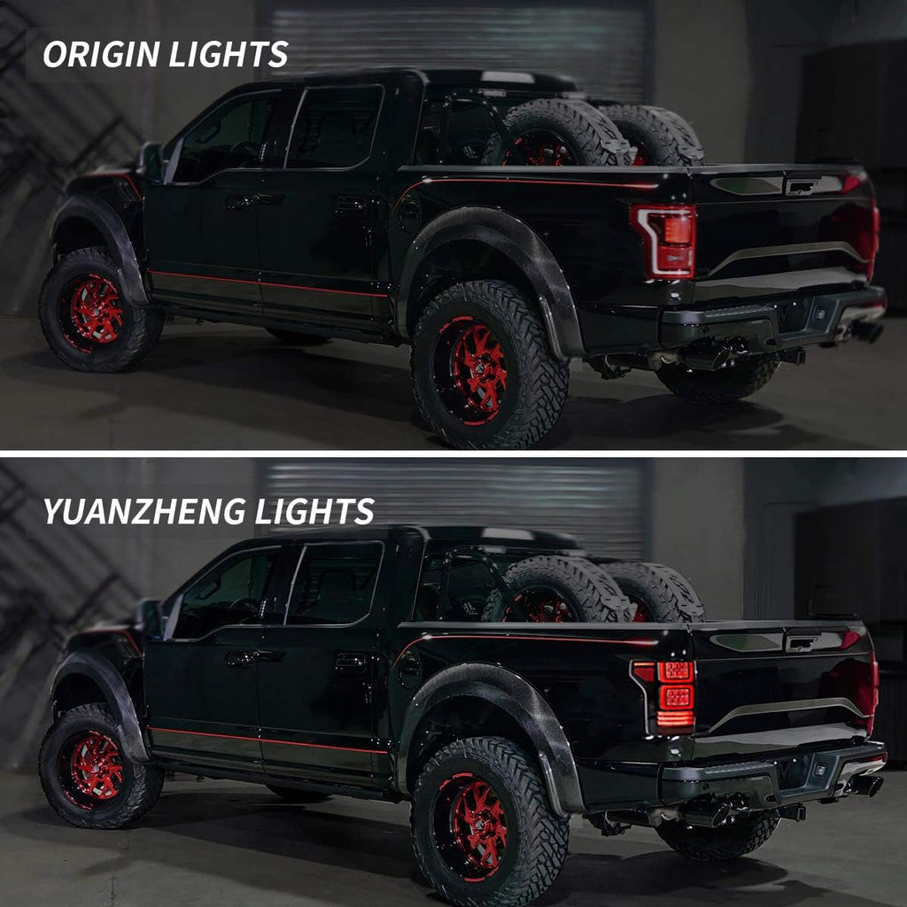 LED Projector Headlights and Clear Tail Lights with Red Turn Signal Lights for Ford F150 2018 2019 2020 V1373