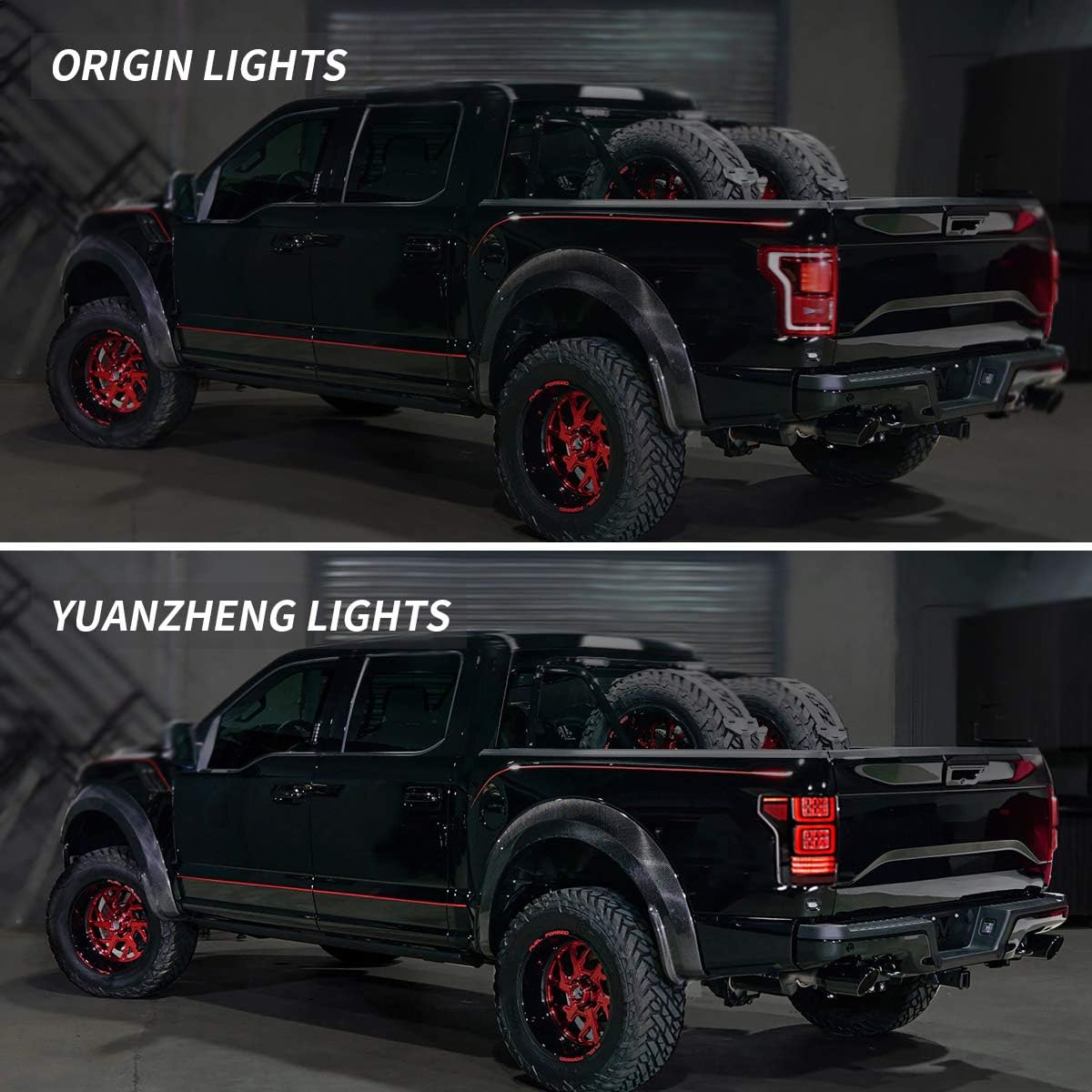 LED Projector Headlights and Clear Tail Lights with Red Turn Signal Lights for Ford F150 2018 2019 2020 V1373