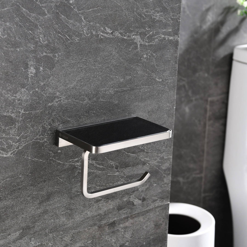 Stainless Steel Black Glass Shelf with Toilet Paper Holder D3858