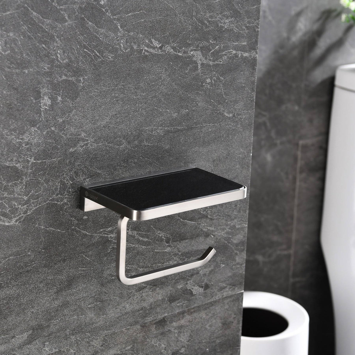 Stainless Steel Black Glass Shelf with Toilet Paper Holder D3858