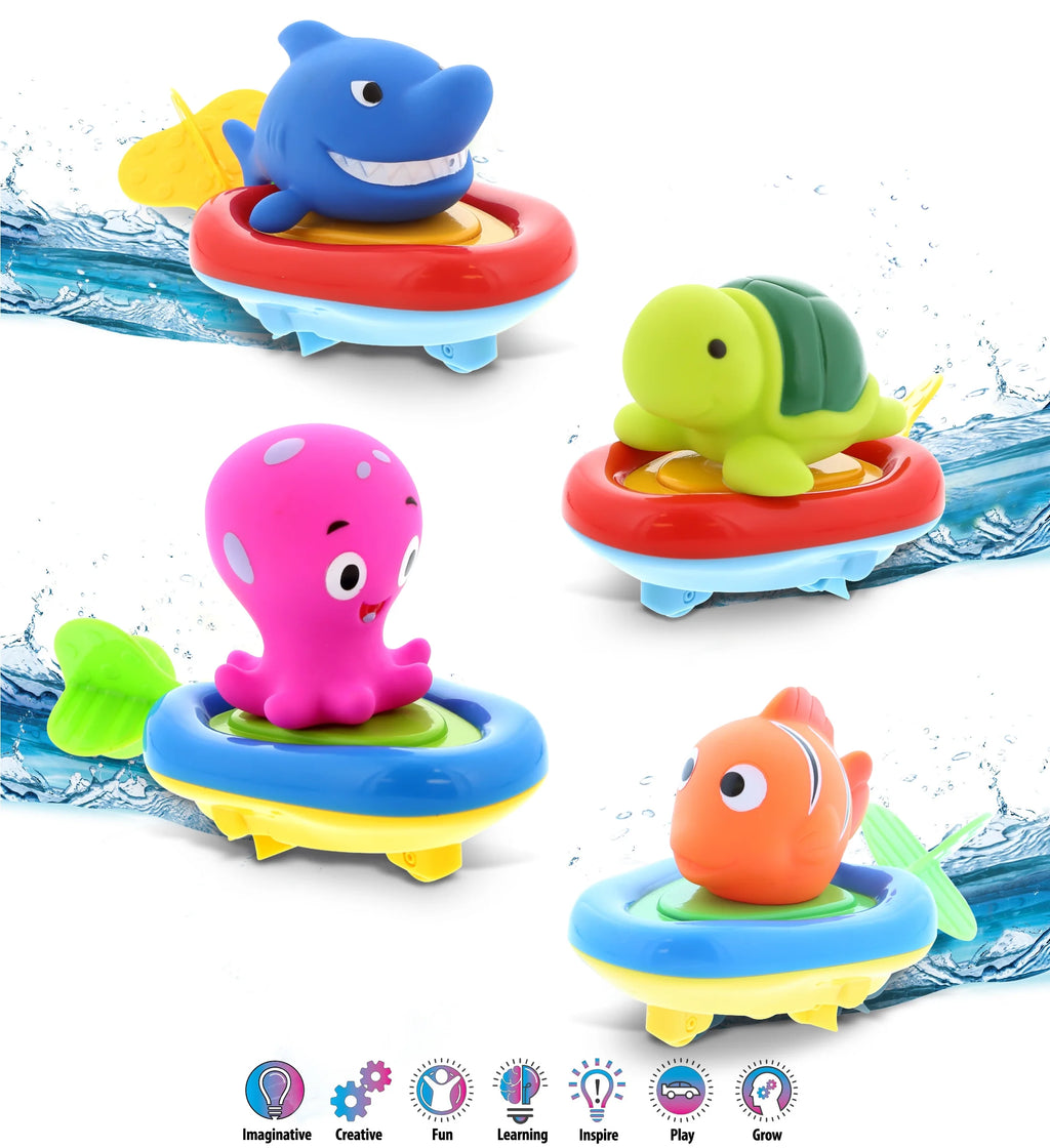 Sea Life Boat Racers Bundle Set of 4 Bath Toy X17313