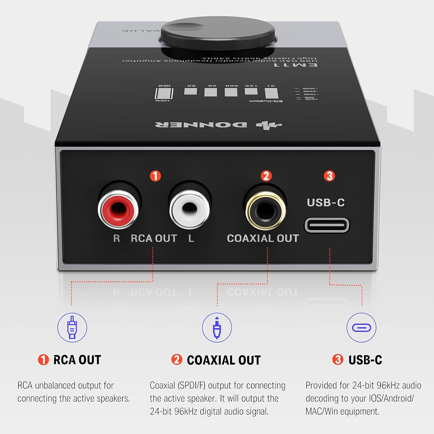 Headphone Amplifier DAC with OLED Display Screen V360