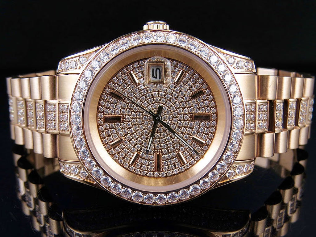 Rose Gold Stainless Steel Simulated Diamond Watch 41MM N384677