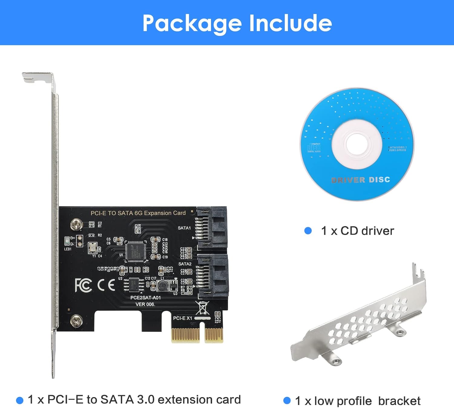 PCIe SATA Card 2 Ports, 6Gbps SATA 3.0 Controller Card S599