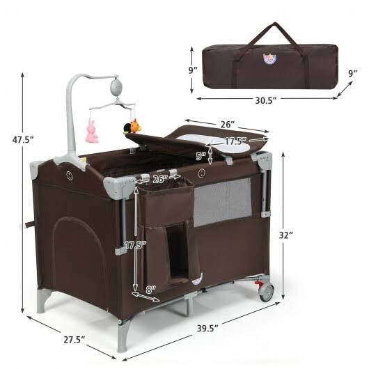 Beige Portable Baby Bassinet Crib Playard with Diaper Changer D833