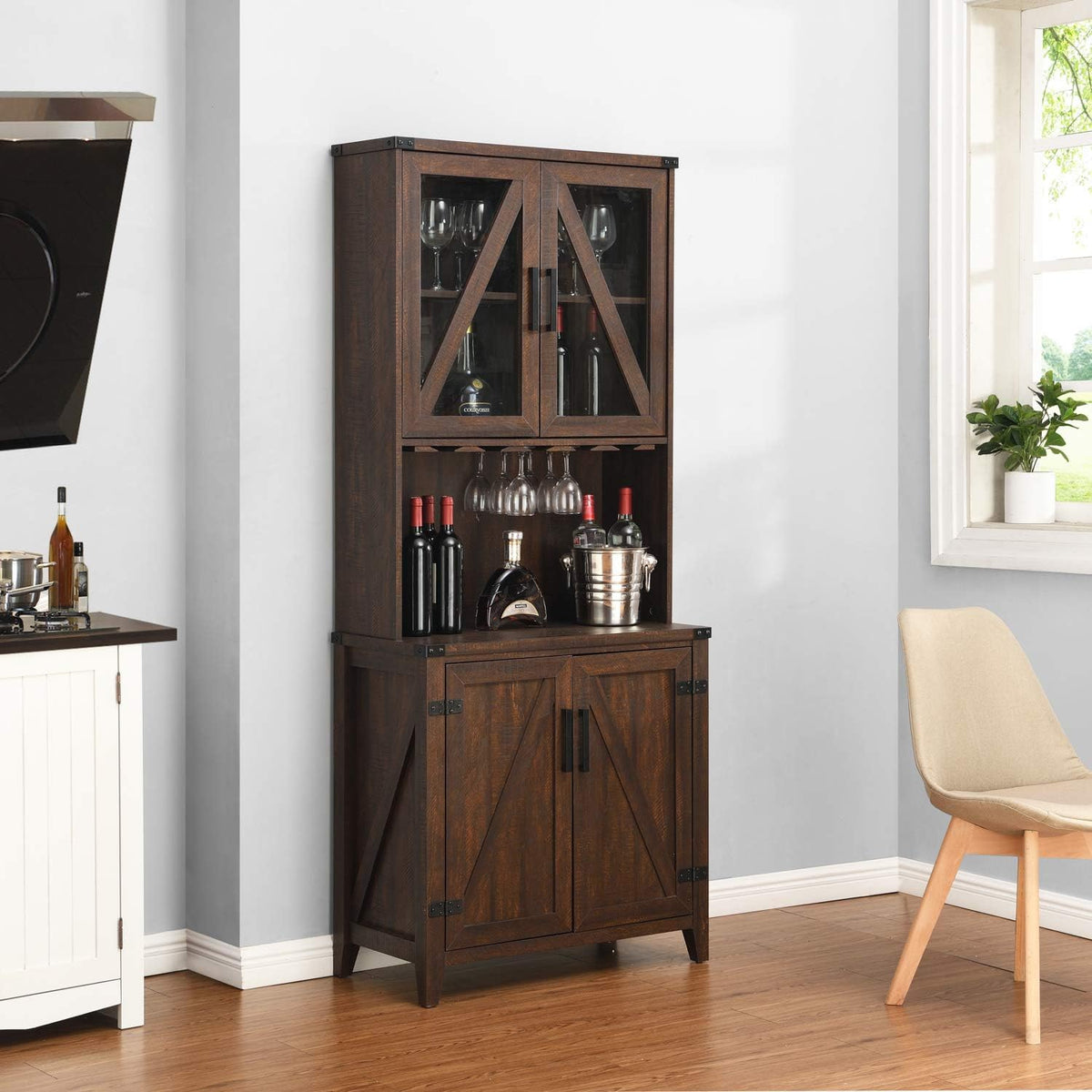 Mahogany Bar Cabinet with Upper Glass Cabinet O870593