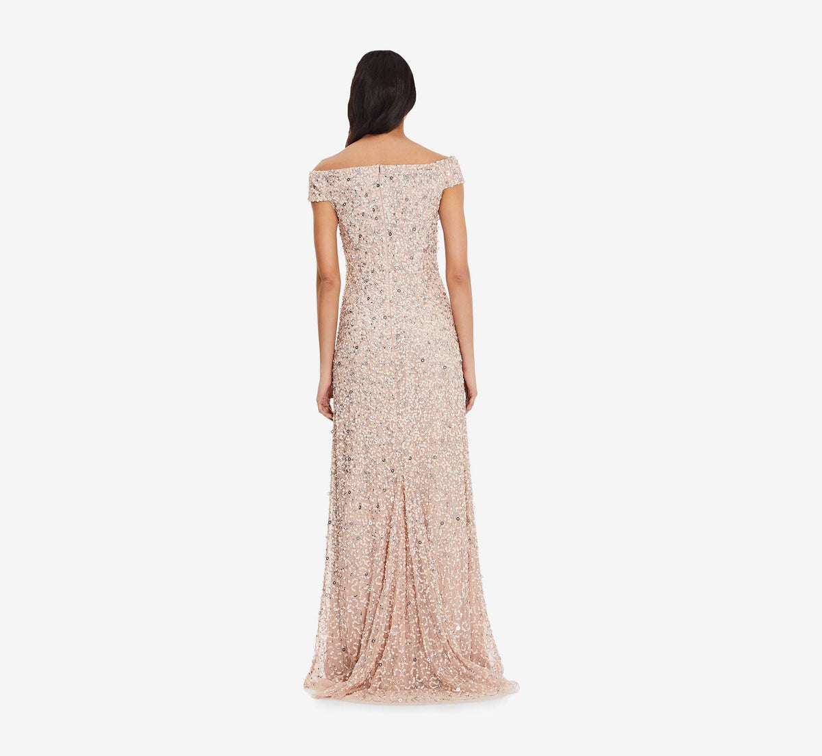 Beaded Off-The-Shoulder Gown Blush 12 J46938