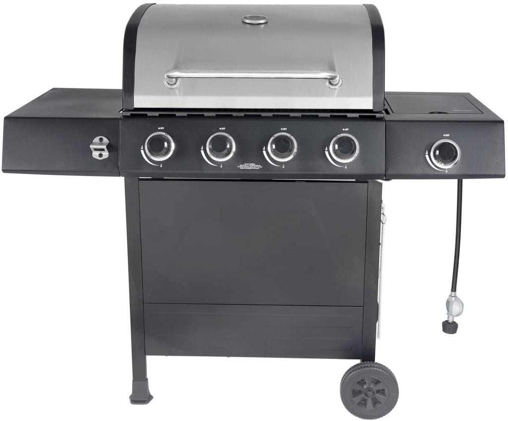 Stainless Steel & Black 4-Burner Propane Gas Grill with Side Burner N995948