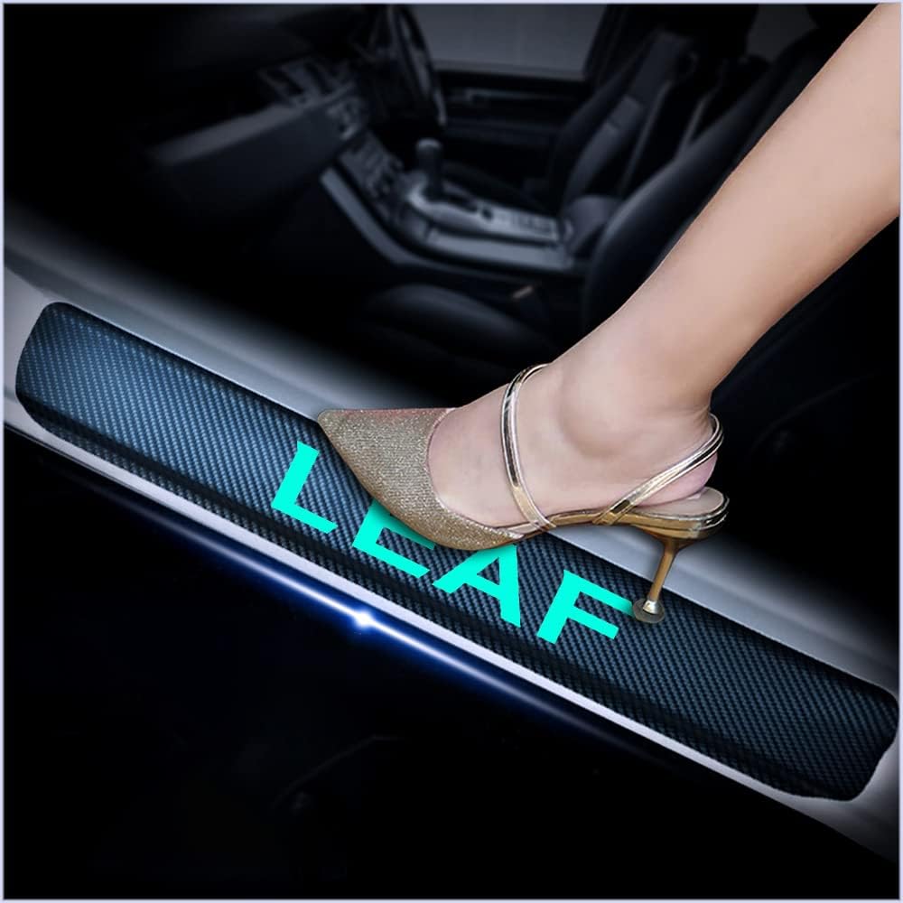 4Pcs Car Door Sill Scuff Plate Cover Carbon Fiber Sticker Orange K8690