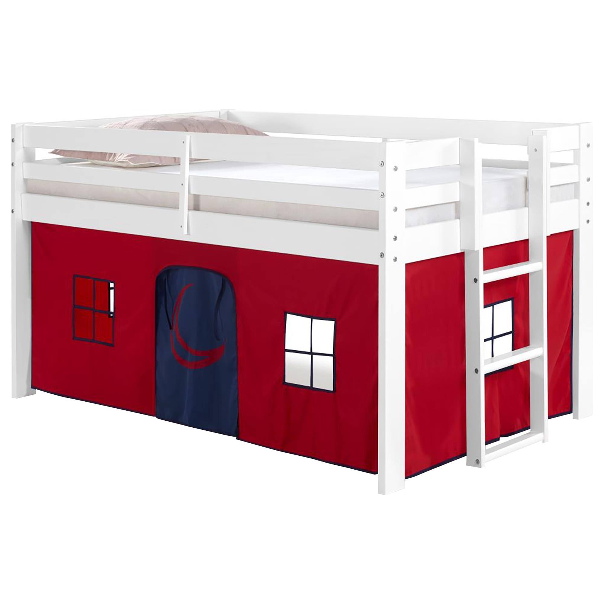 White Twin Junior Loft Bed with Playhouse Tent K137301