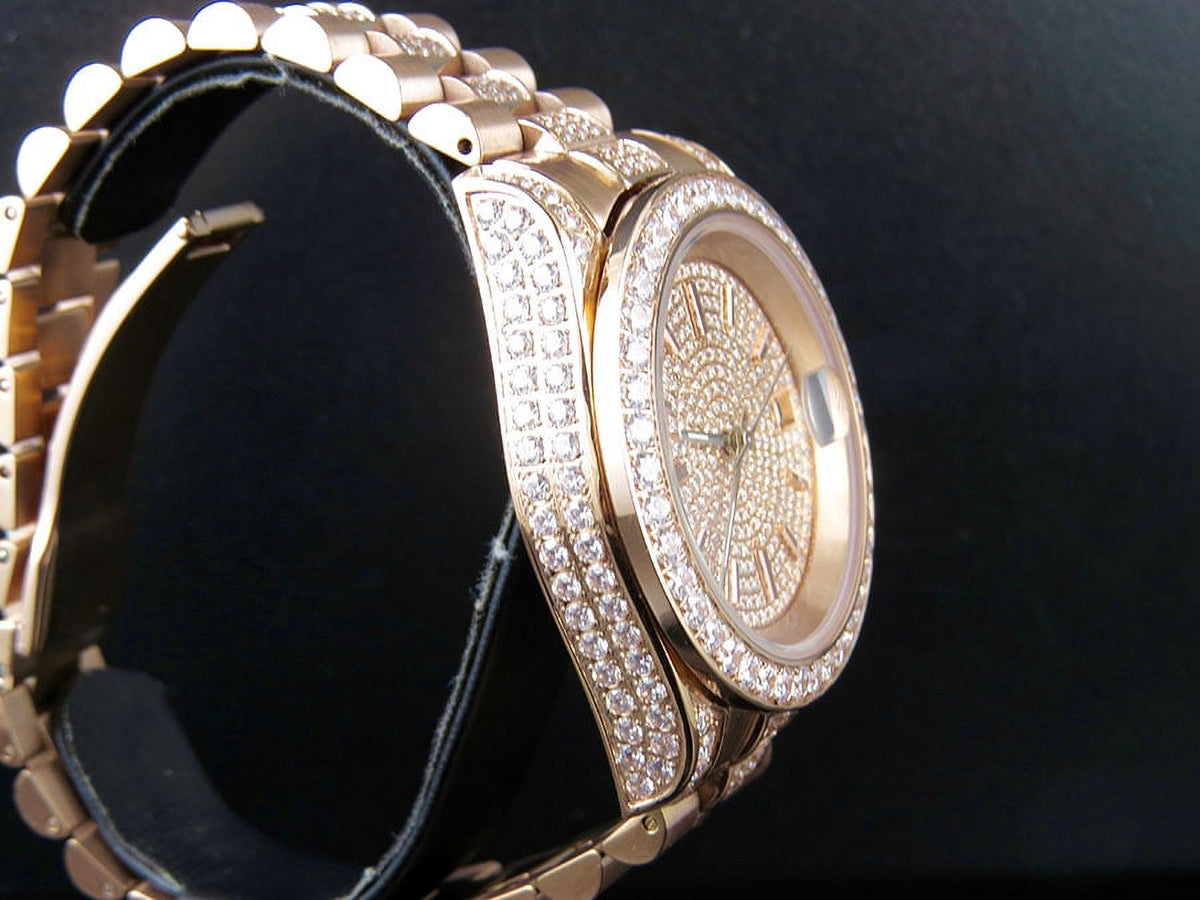Rose Gold Stainless Steel Simulated Diamond Watch 41MM N384677
