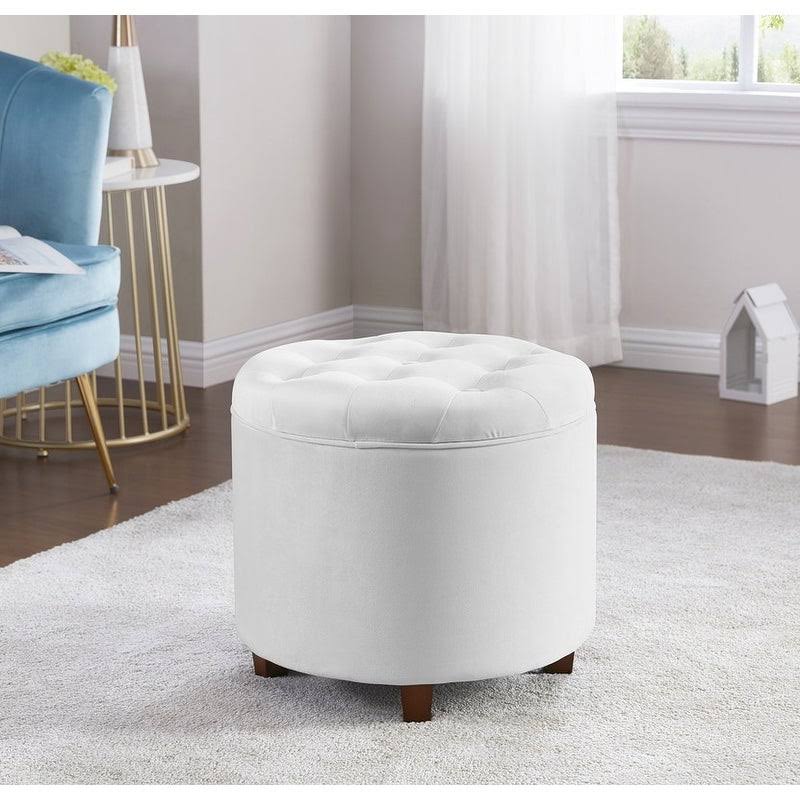 Silver Tufted Velvet Round Storage Ottoman P30694