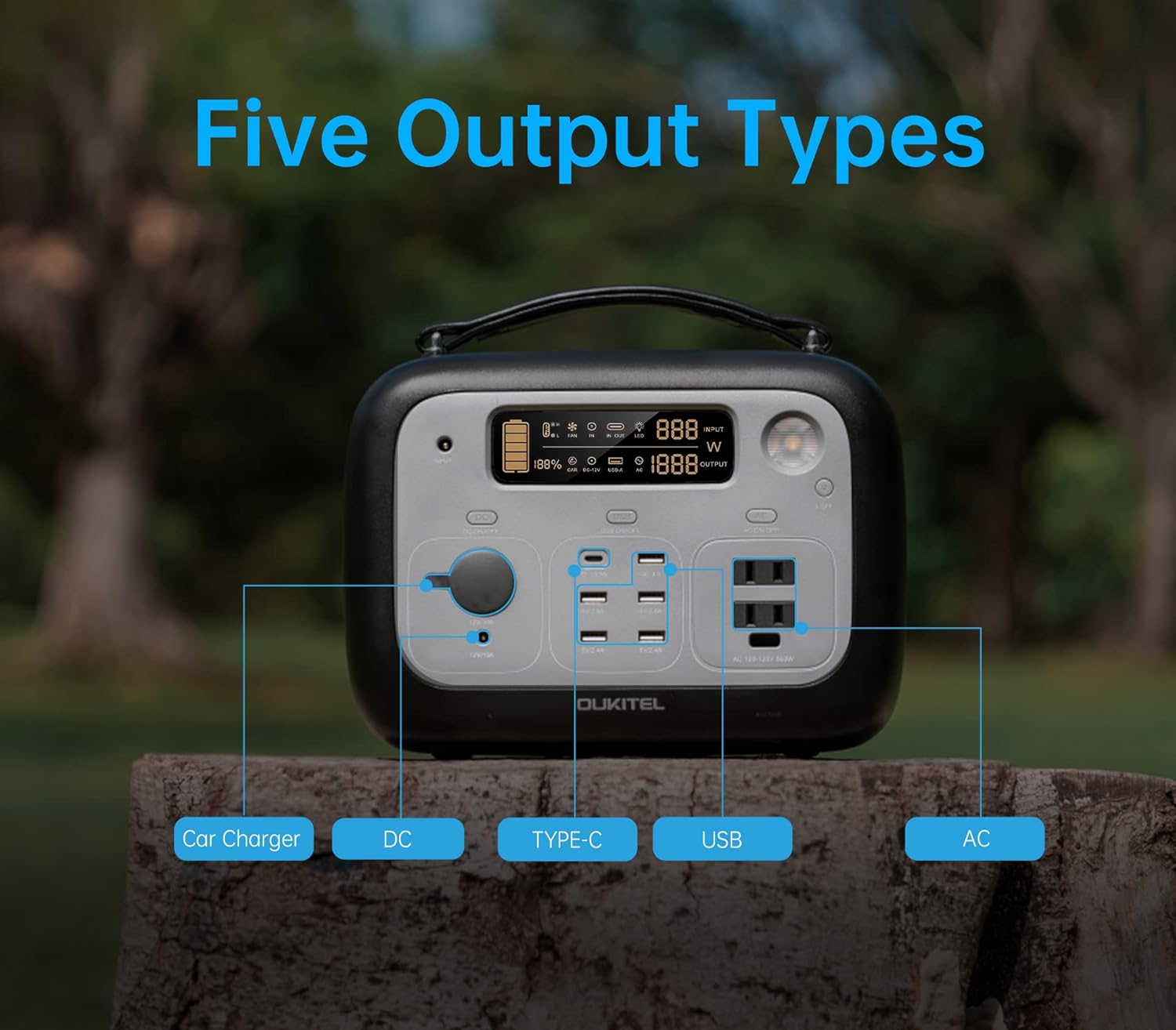 192000mAh 614.4Wh LiFePO4 110V 500W Portable Power Station with AC Outlet L89093