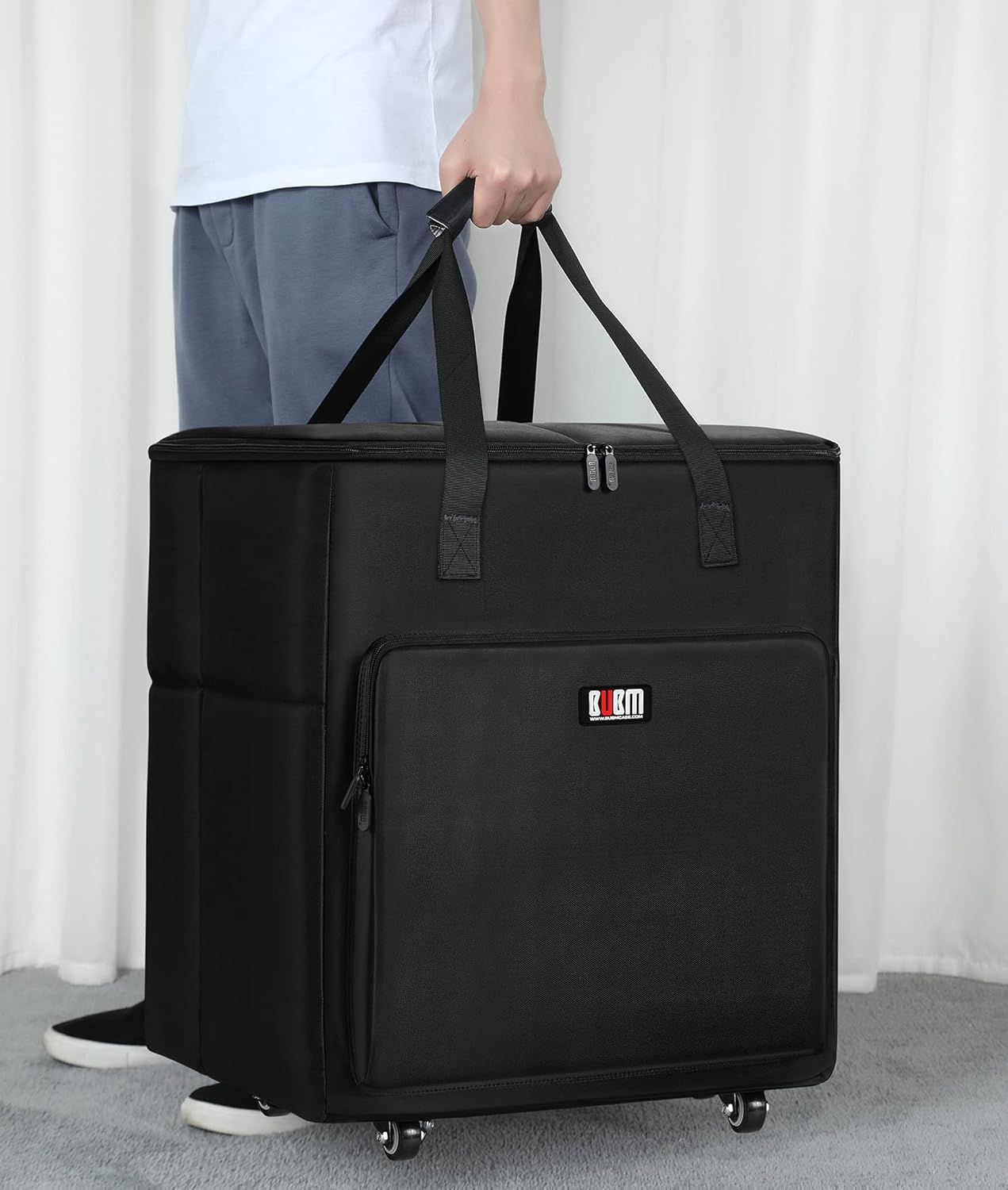 Black Desktop Computer Tower PC Carrying Case Travel Storage Bag with Wheels O9742