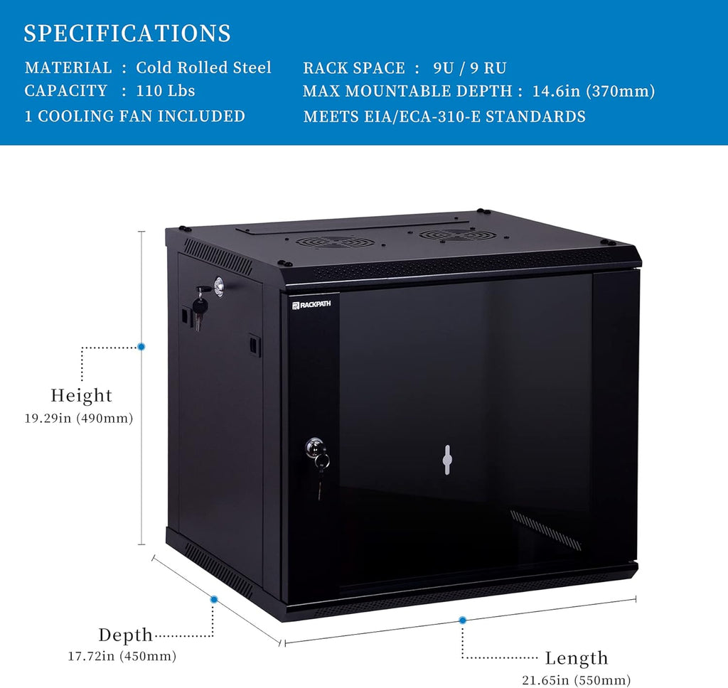 12U Wall Mount Server Cabinet Network Rack Enclosure, Black L8330