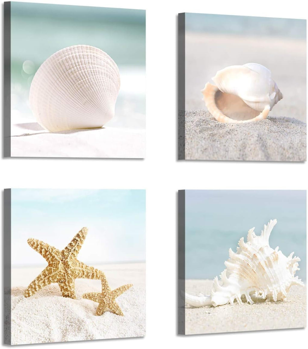 Starfish & Seashells Canvas Wall Art, 4 Pcs, Multi-Sized H20633