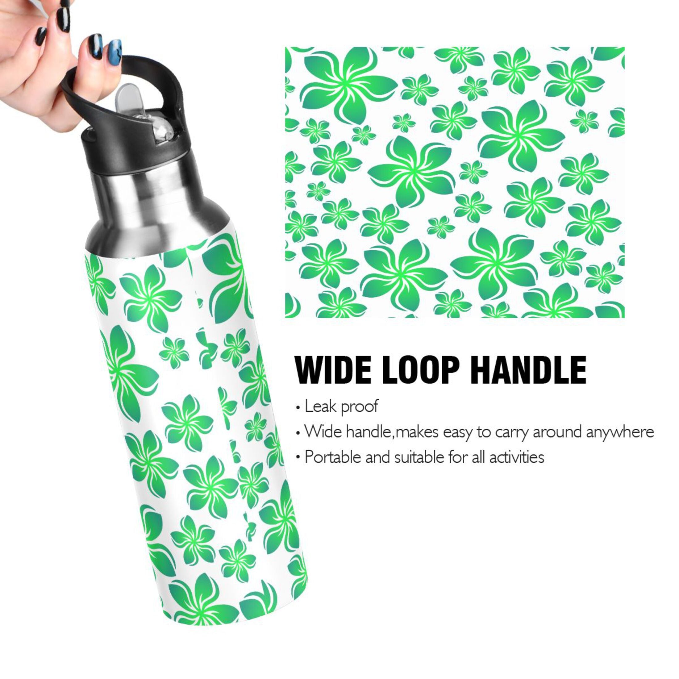 Green Stainless Steel Insulated Water Bottle with Straw Lid D71482