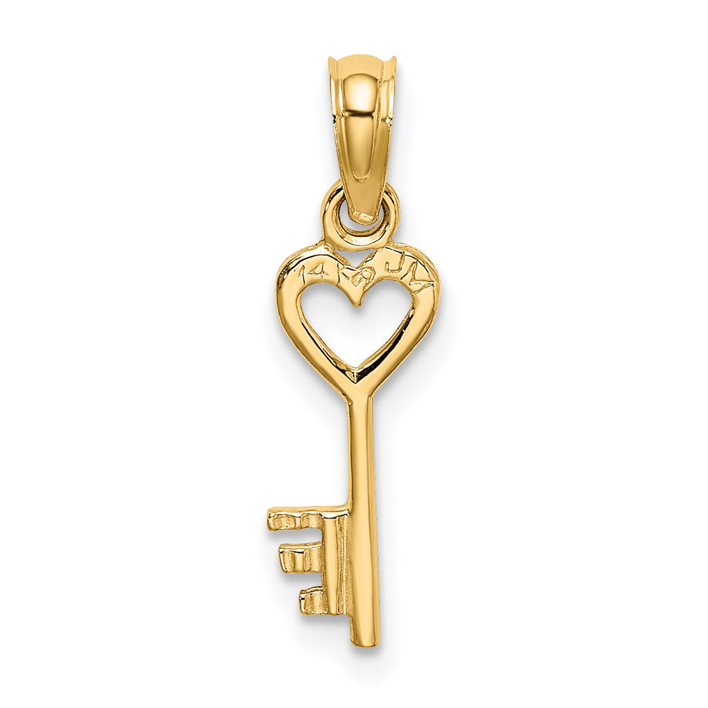 14K Yellow Gold 3D Key With Heart Pendant Charm With 10K Yellow Gold Rope Chain Necklace 20'' F829080