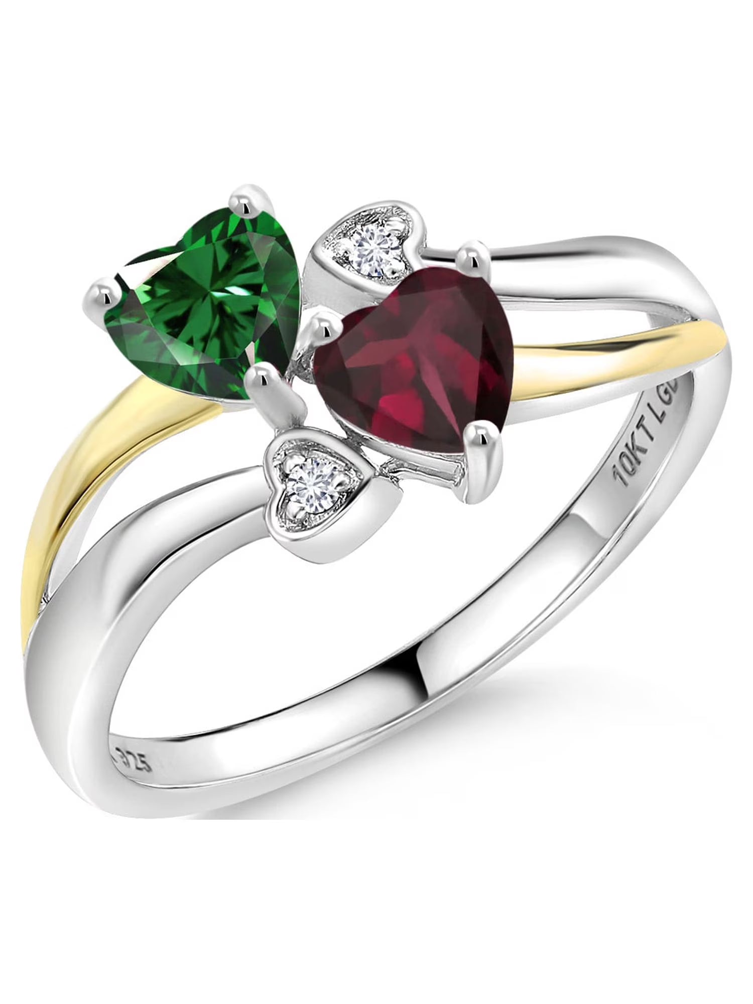 925 Silver 10K Yellow Gold Green Nano Emerald Red Rhodolite Garnet White Lab Grown Diamond Ring D663