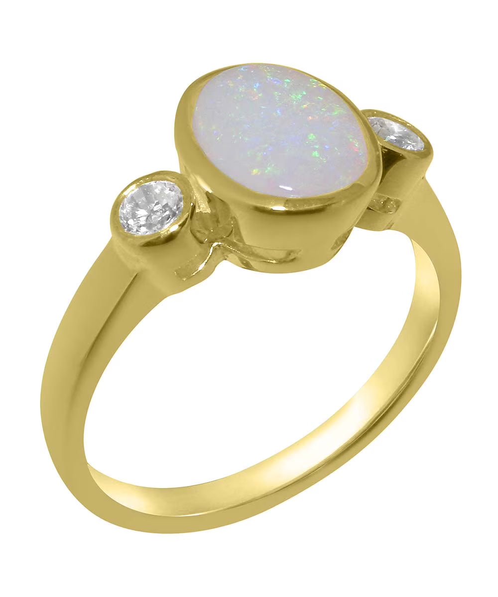 9k Yellow Gold Opal Diamond Engagement Ring F358