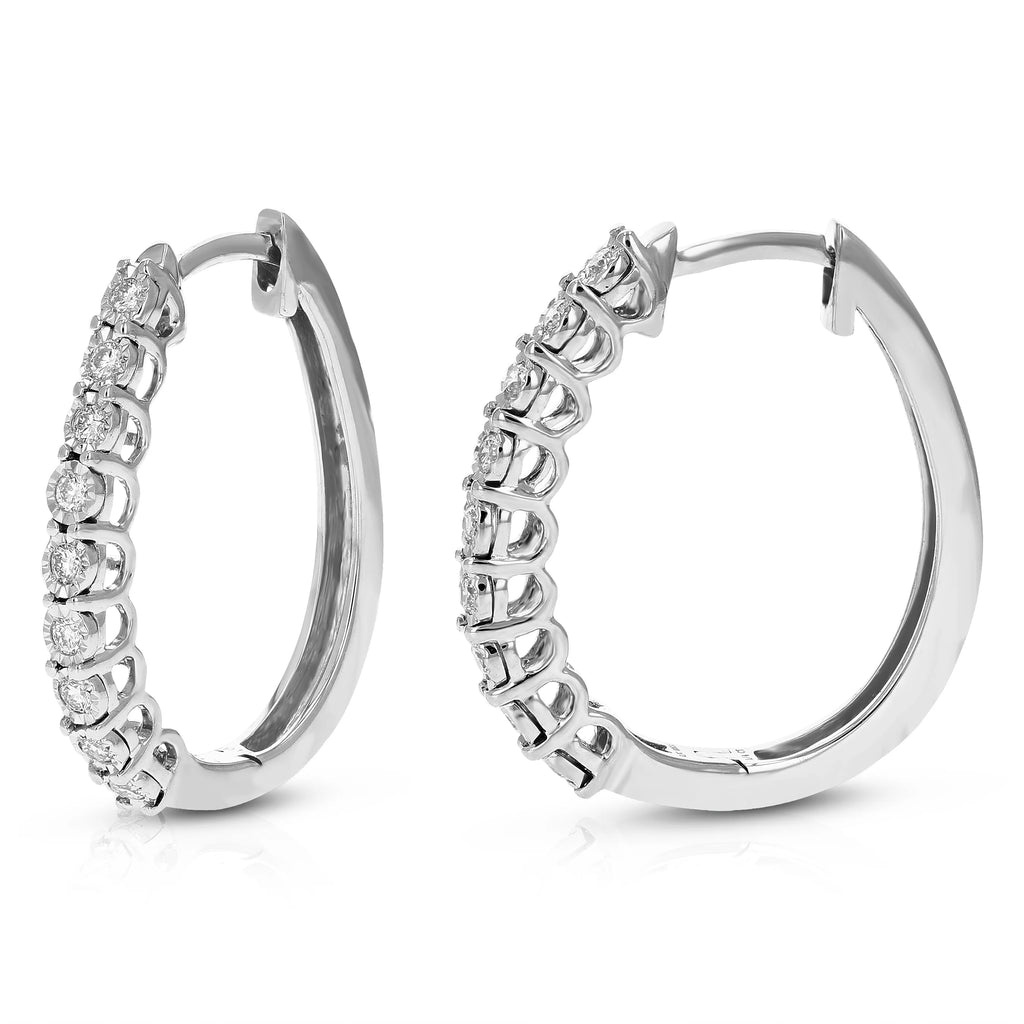 1/4 CTTW Lab Grown Diamond Hoop Earrings 925 Sterling Silver 3/4 Inch M3548