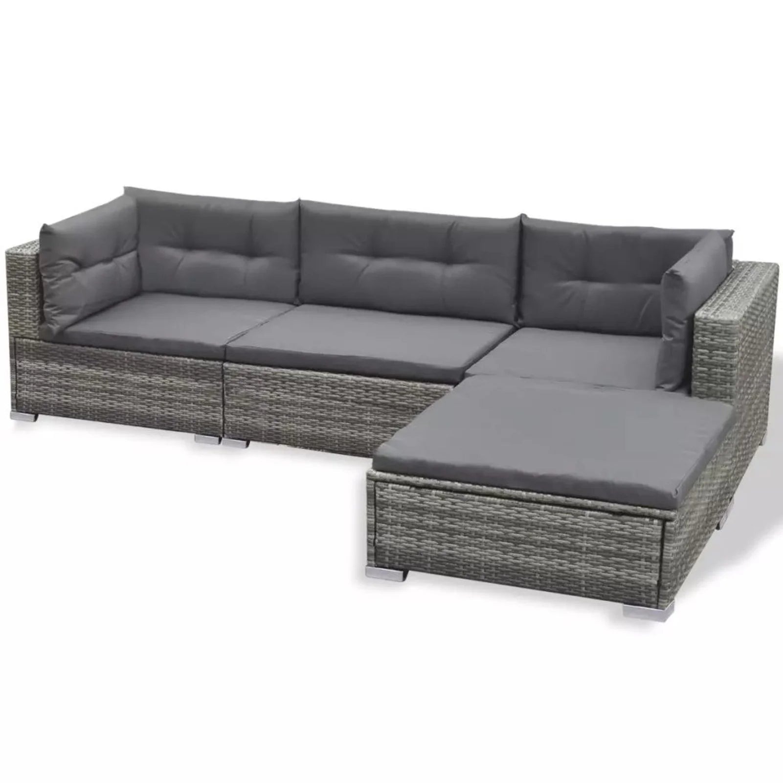 6 PCS Rattan Patio Sectional Sofa Set with Cushions Ottoman and Coffee Table (Grey) T7456