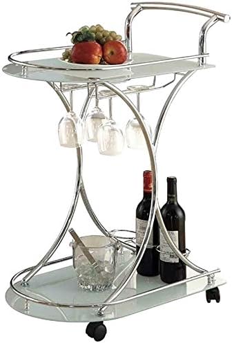 Glass Top Bar Cart in Chrome and White H771