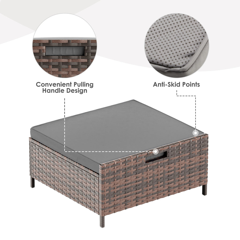 5 Piece Gray Rattan Patio Conversation Set with Ottomans and Storage Coffee Table R652