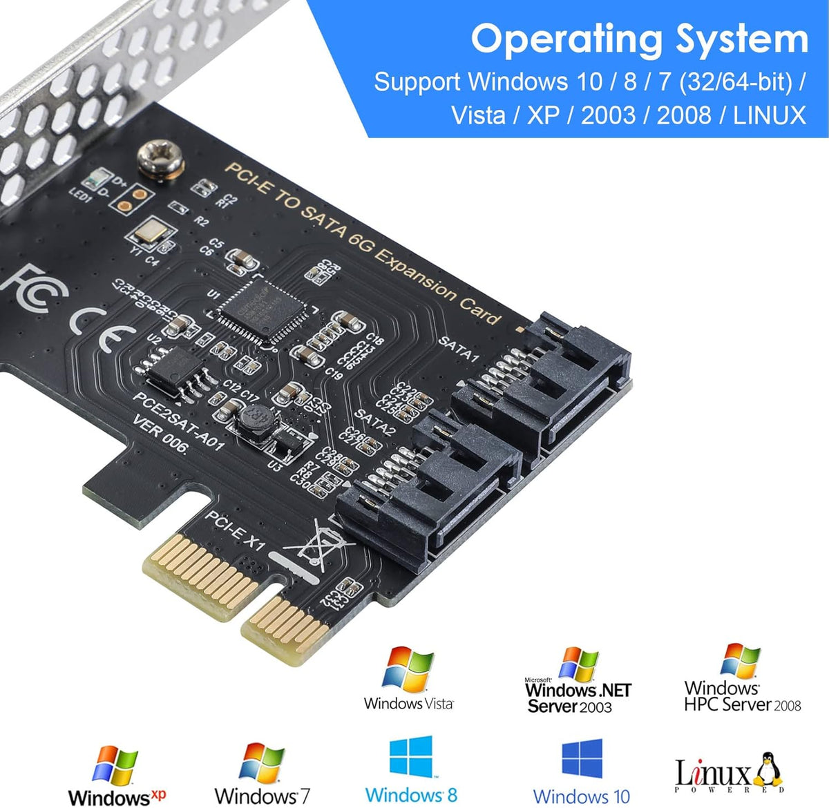 PCIe SATA Card 2 Ports, 6Gbps SATA 3.0 Controller Card S599