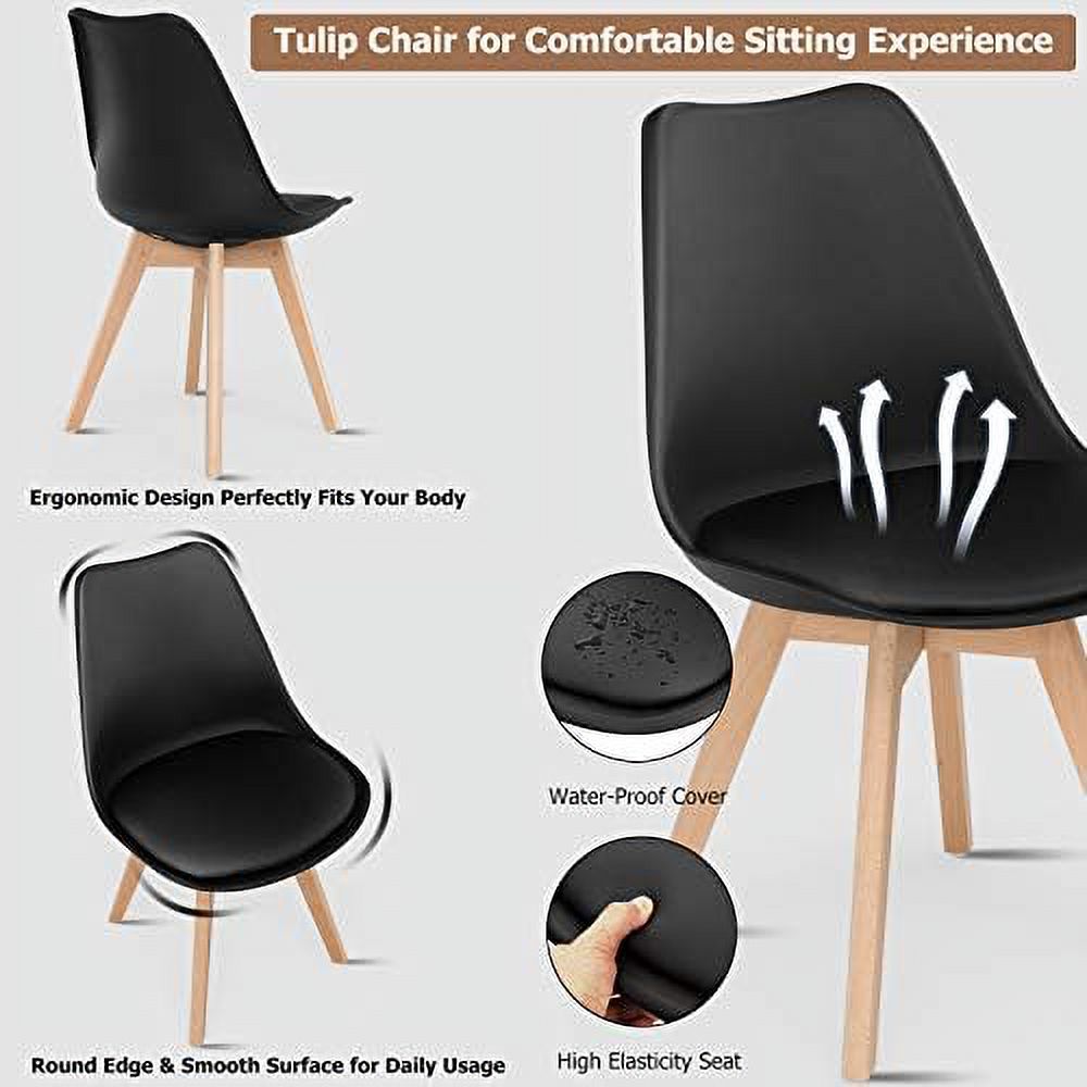 Set of 4 Upholstered Dining Chairs with Padded Seat and Solid Wood Legs P1802