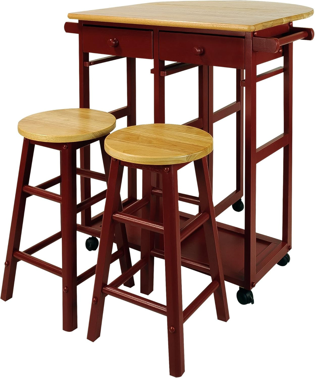 White Drop Leaf Breakfast Cart with 2 Stools S156