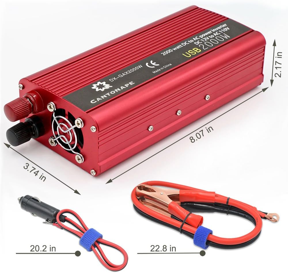 800W/2000W Peak DC 12V to 110V AC Power Inverter with 3.1A USB Car Adapter and Cigarette Lighter, Pack of 2 A98017