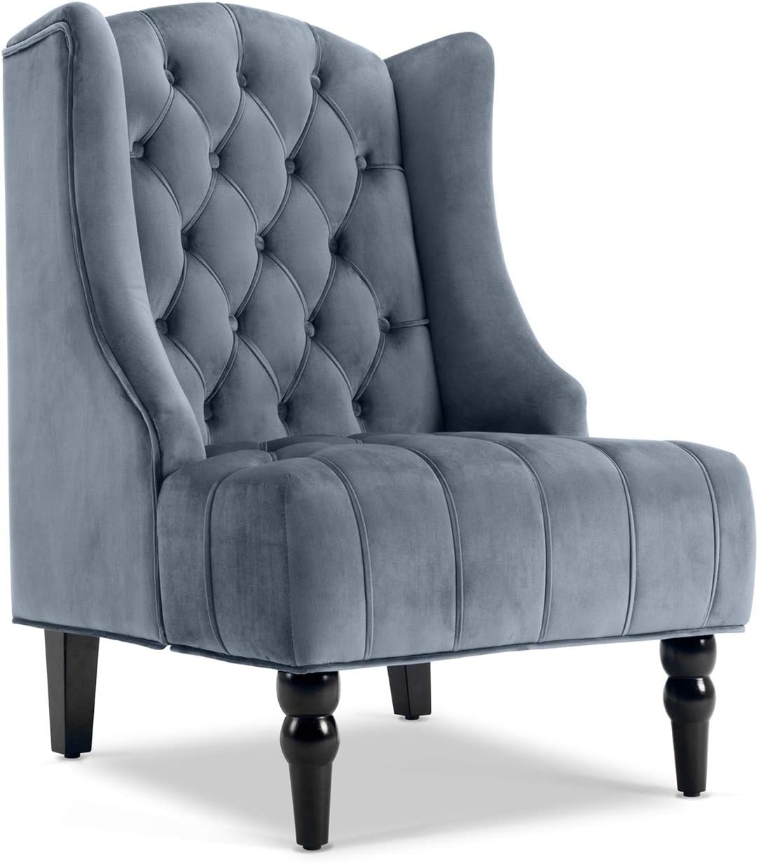Tufted Velvet Wingback Accent Chair with Wood Legs M671817