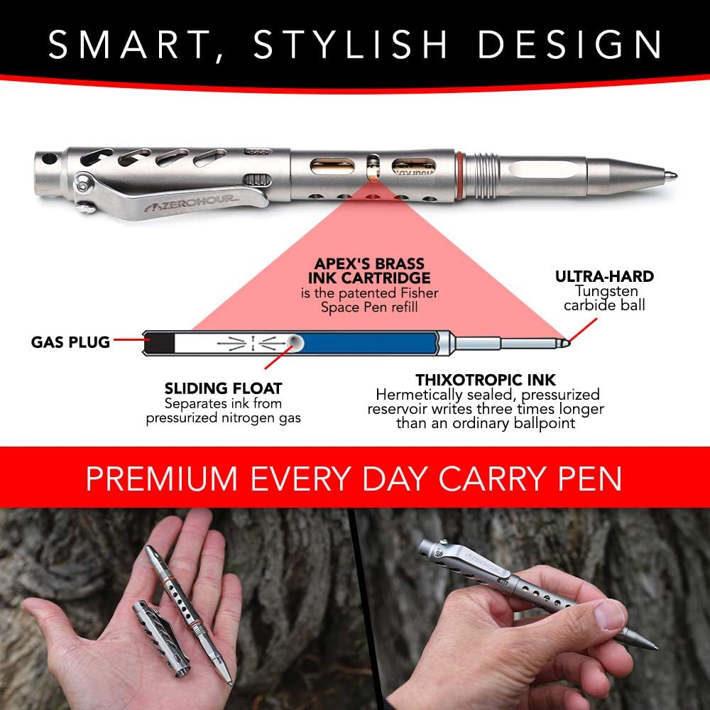 Titanium Tactical Pen with Tungsten Tip and Fisher Ink D614