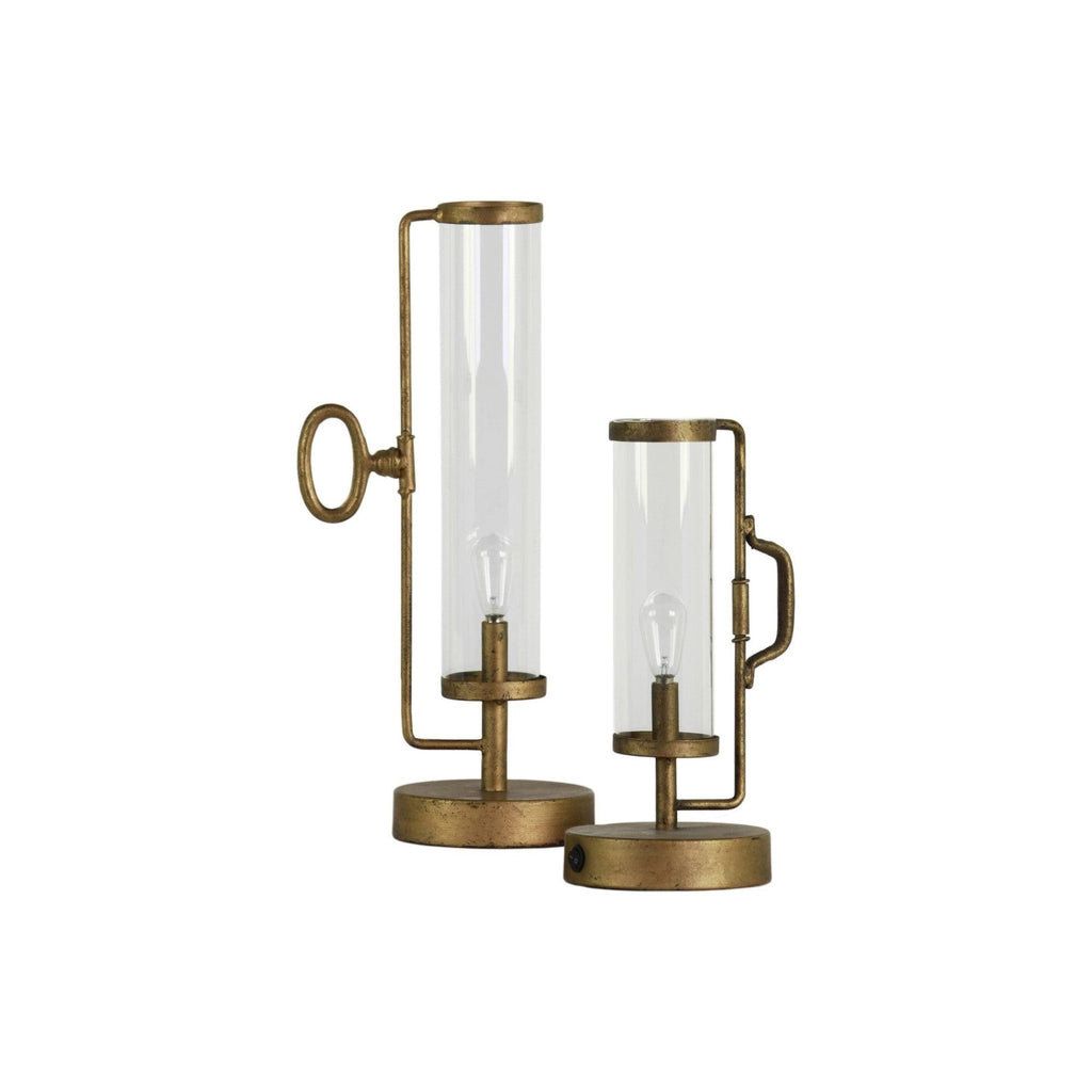 Antique Gold Metal Round Lantern with Glass Cylinder, Set of 2 M394316