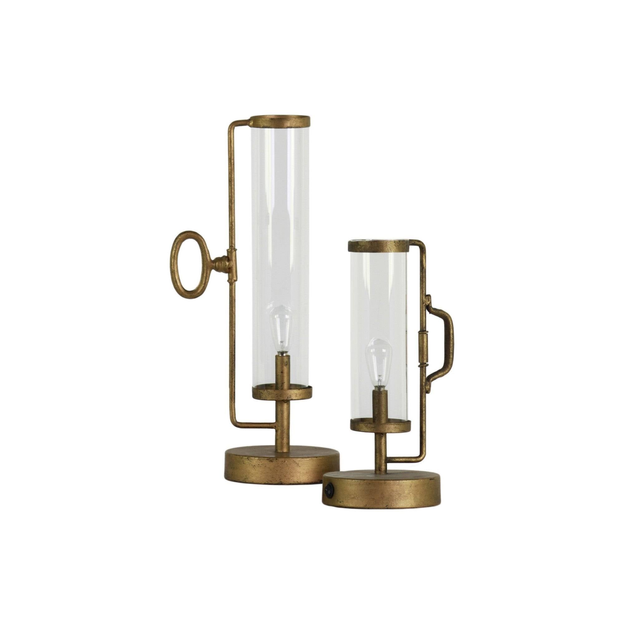 Antique Gold Metal Round Lantern with Glass Cylinder, Set of 2 M394316