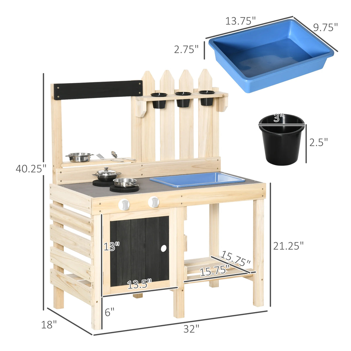 Outdoor Wooden Kitchen Play Set with Removable Sink X935698